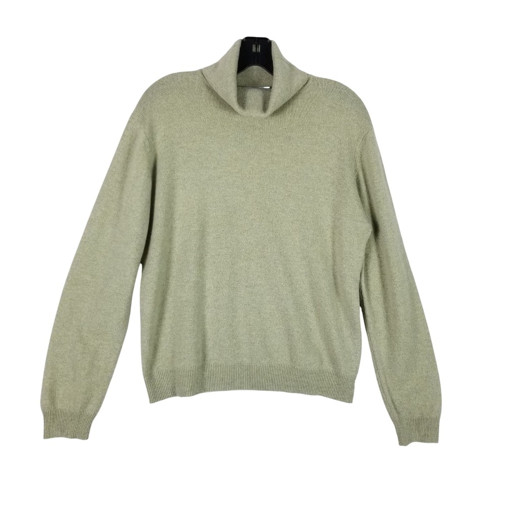 Geneva Turtleneck Sweater Women Large Sage Green 100% Cashmere Pullover Knit